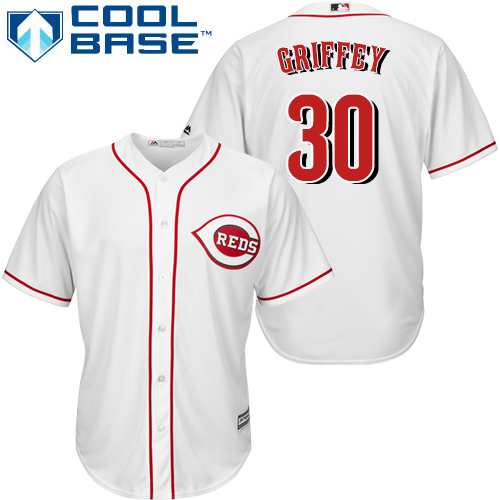 Reds #30 Ken Griffey White Cool Base Stitched Youth MLB Jersey - Click Image to Close